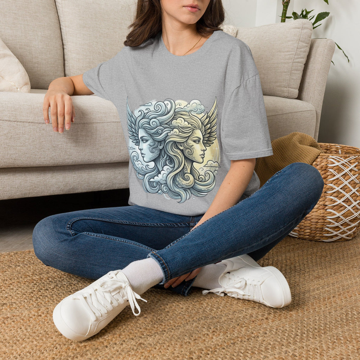 Mythic Moon & Sun Faces T-Shirt — Celestial Duality Graphic Tee