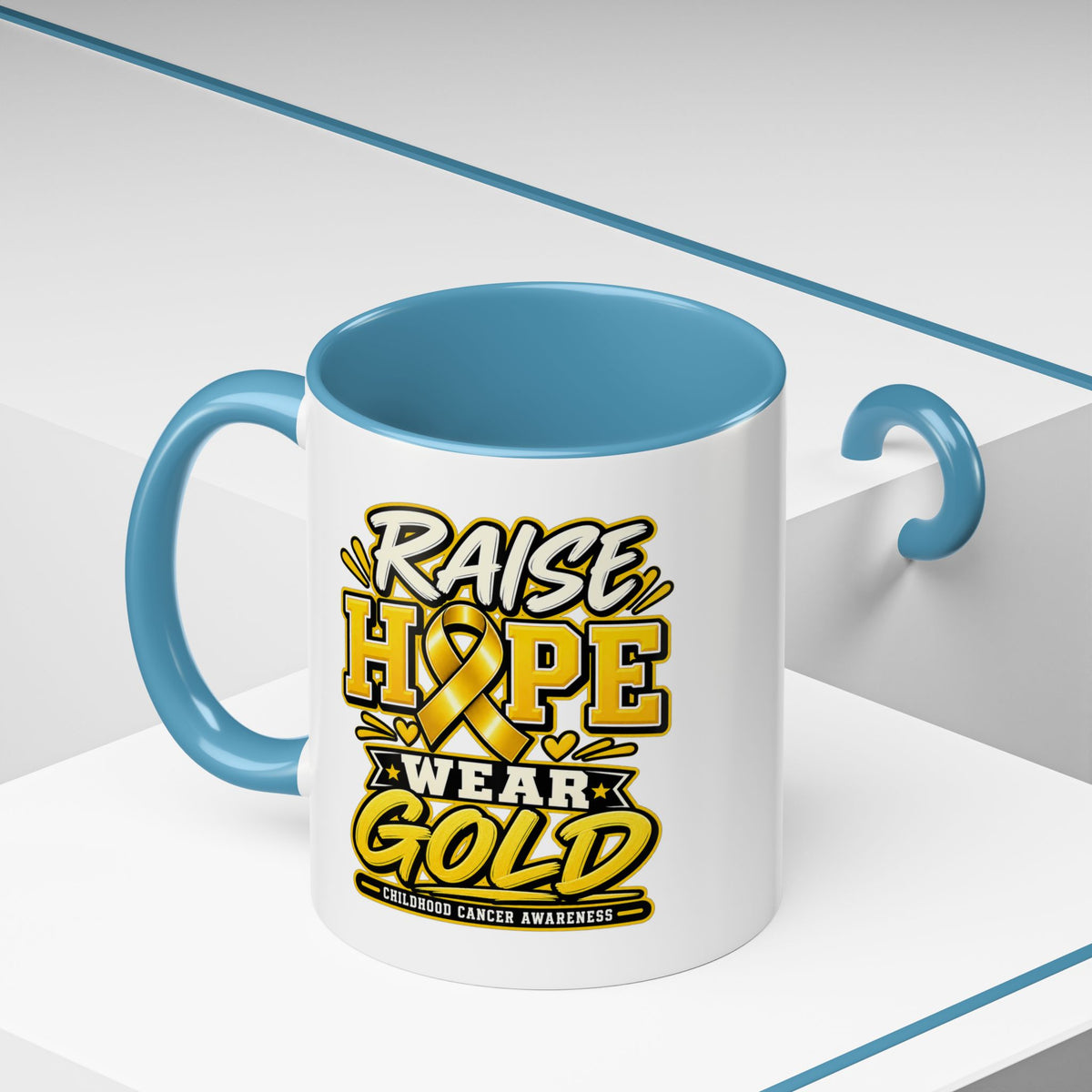 Raise Hope Wear Gold Cancer Awareness Coffee Mug (Accent, 11/15oz)