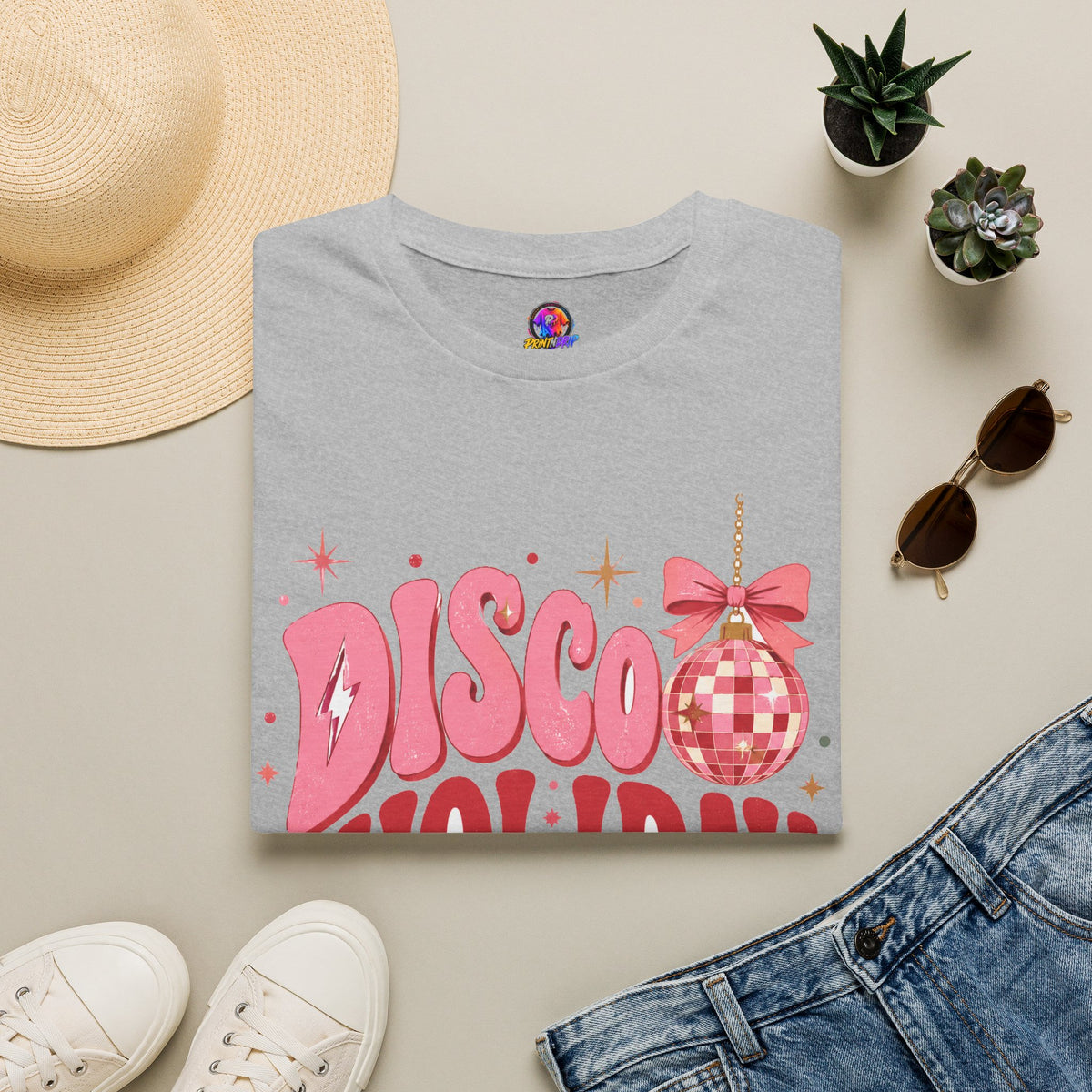 Disco Holiday T-Shirt — Retro Pink Disco Ball Christmas Tee