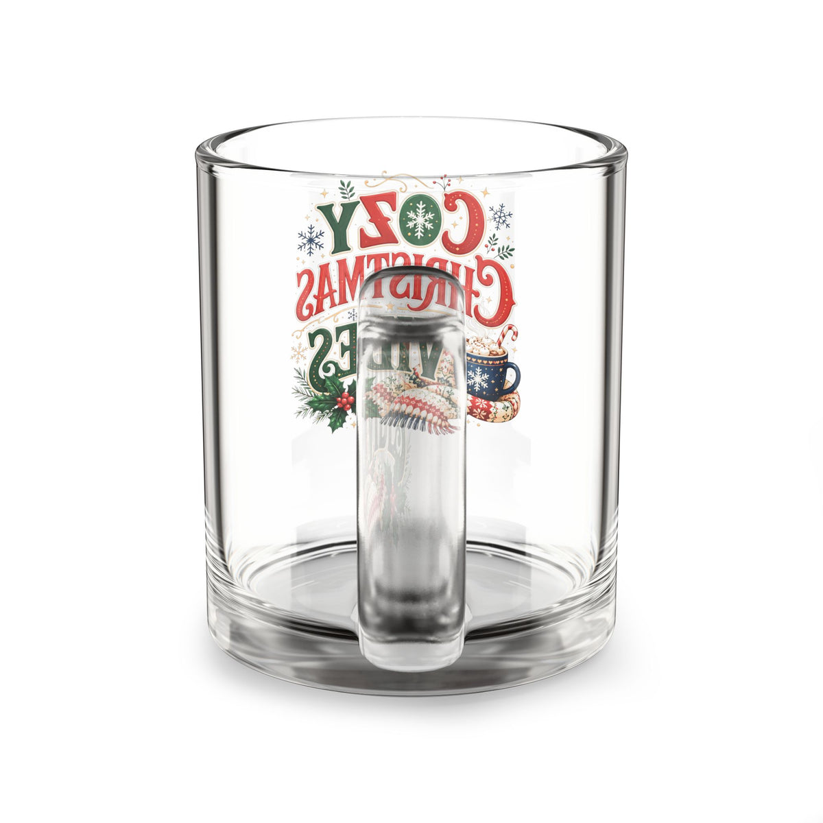 Christmas Glass Mug 10 oz Glass Mug — Cozy Christmas Vibes 10oz Holiday Coffee Cup