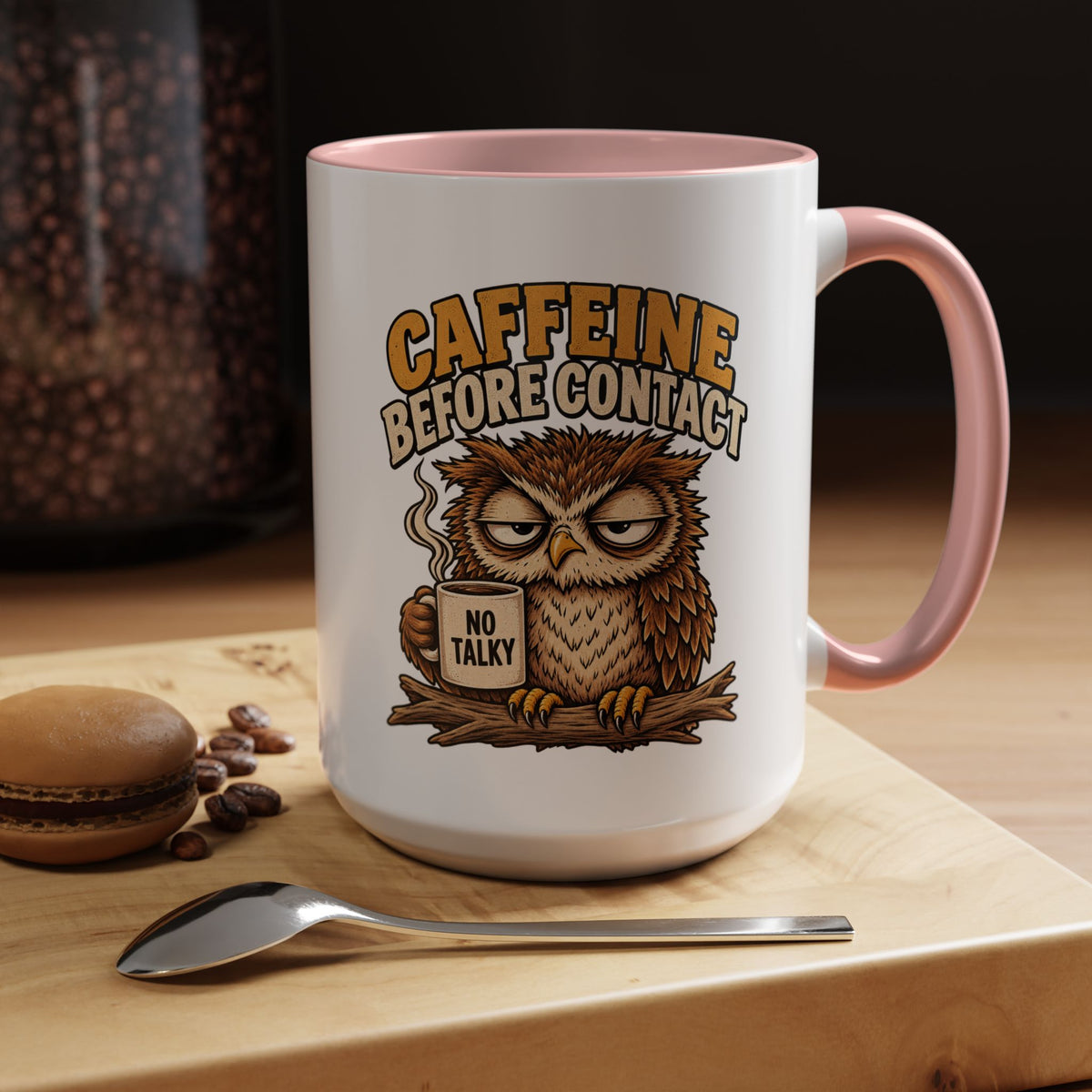 Funny And Witty "Caffeine Before Contact" Accent Coffee Mug (11, 15oz)