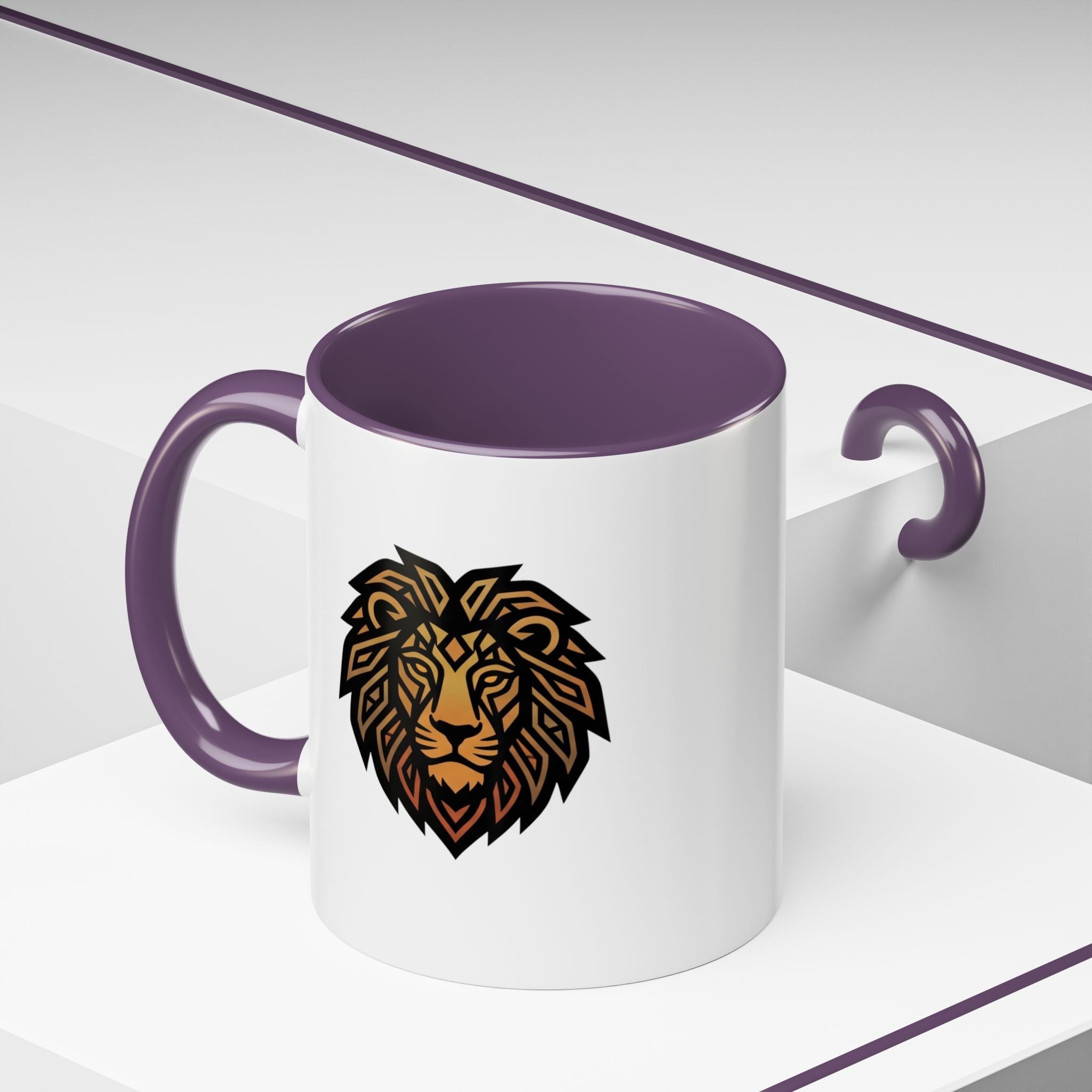 Lion Head Accent Coffee Mug — Bold Geometric Mane Design