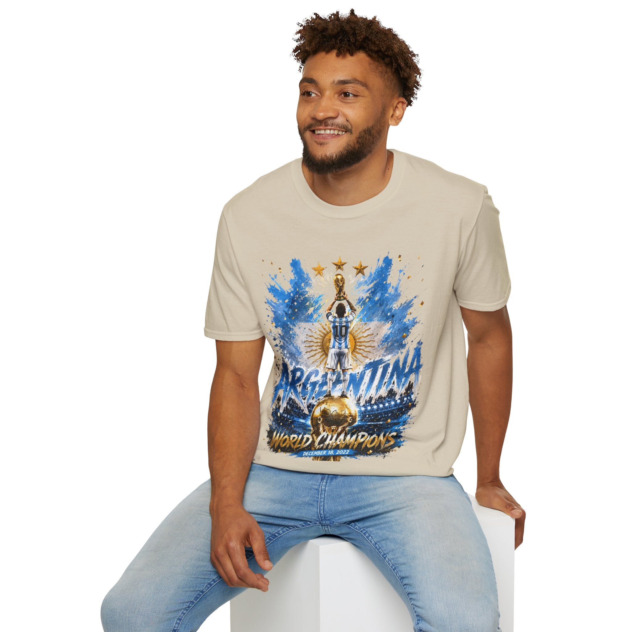 Argentina World Champions T‑Shirt — Soccer World Cup 3 Stars Tribute