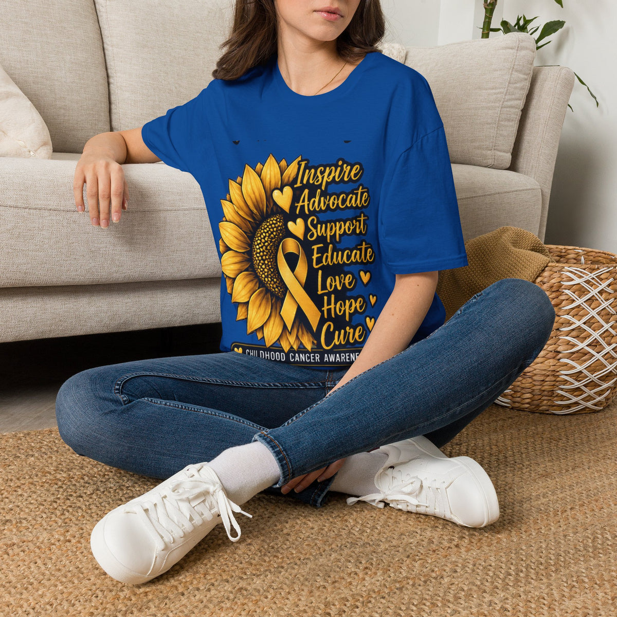 Childhood Cancer Awareness Sunflower T-Shirt – Inspire Advocate Support Educate Love Hope Cure