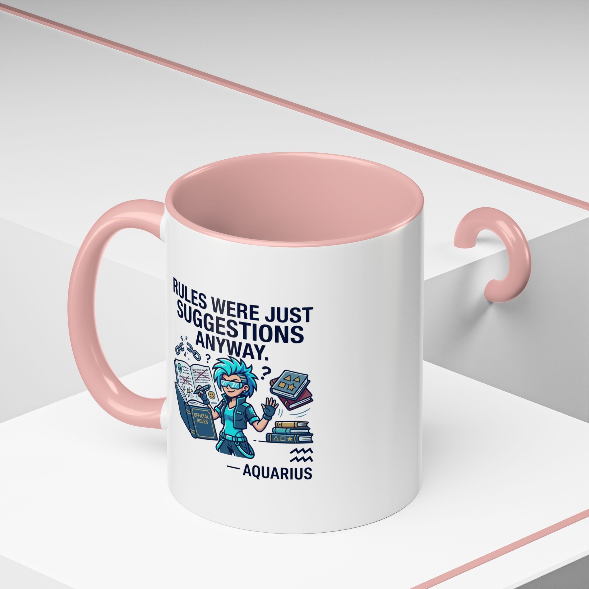 Aquarius Coffee Mug — "Rules Were Just Suggestions Anyway" Funny Zodiac Accent Mug 11oz