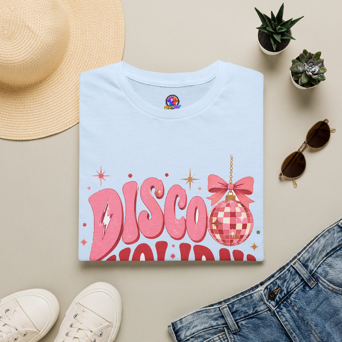 Disco Holiday T-Shirt — Retro Pink Disco Ball Christmas Tee