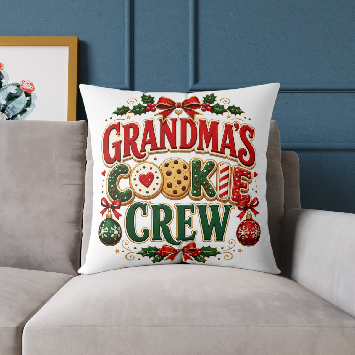 Christmas Grandma’s Cookie Crew Throw Pillow — Christmas Holiday Decorative Pillow