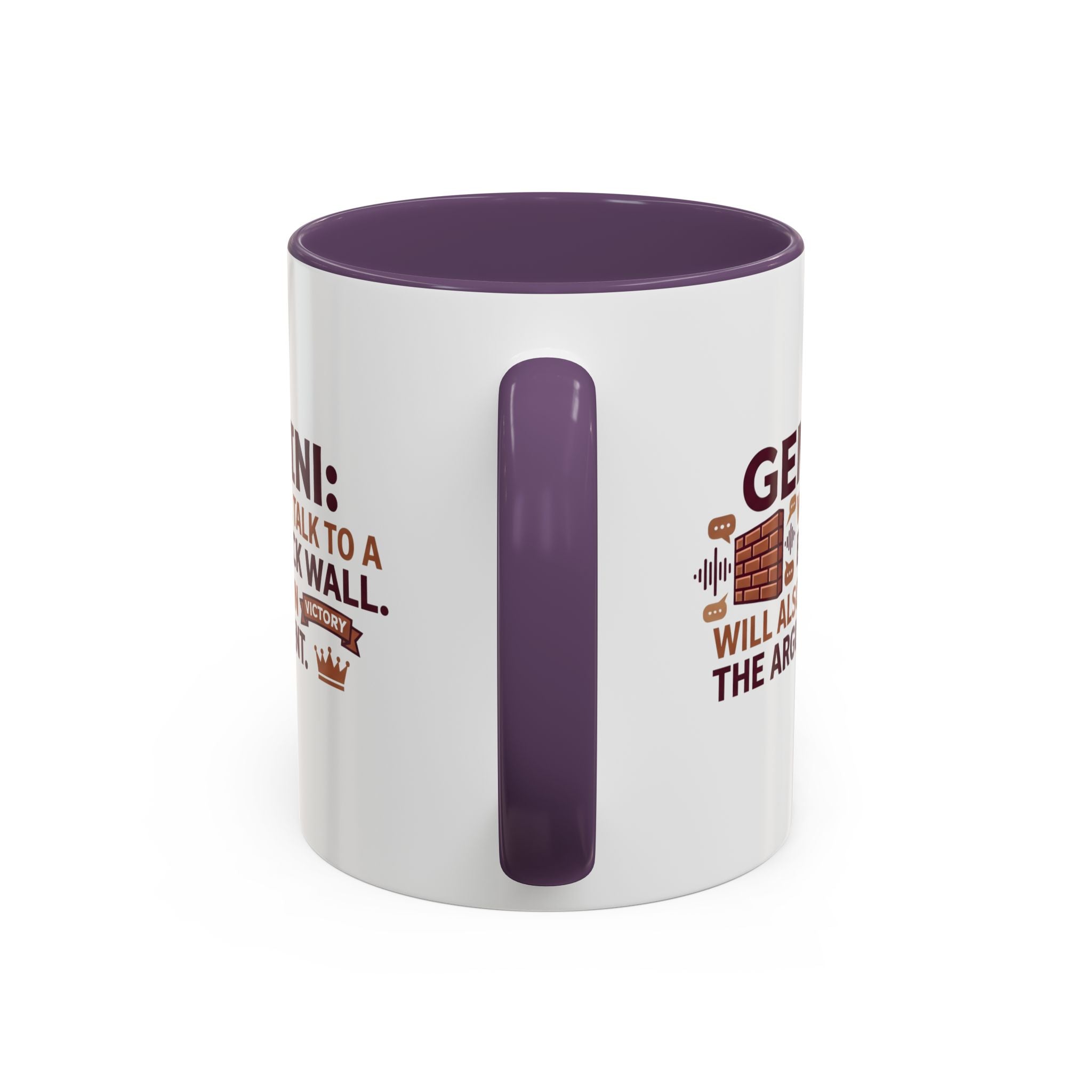 Gemini Coffee Mug — “Gemini: Will Talk to a Brick Wall, Will Also Win the Argument” Accent Mug