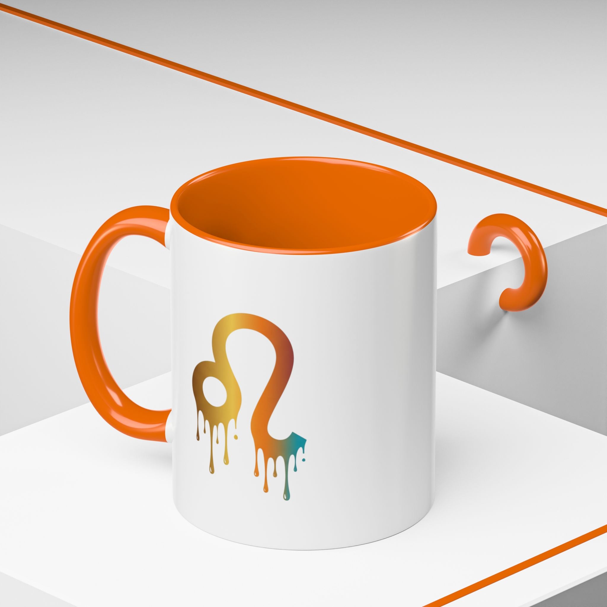 Leo Zodiac Coffee Mug — Dripping Rainbow Leo Symbol Accent Mug