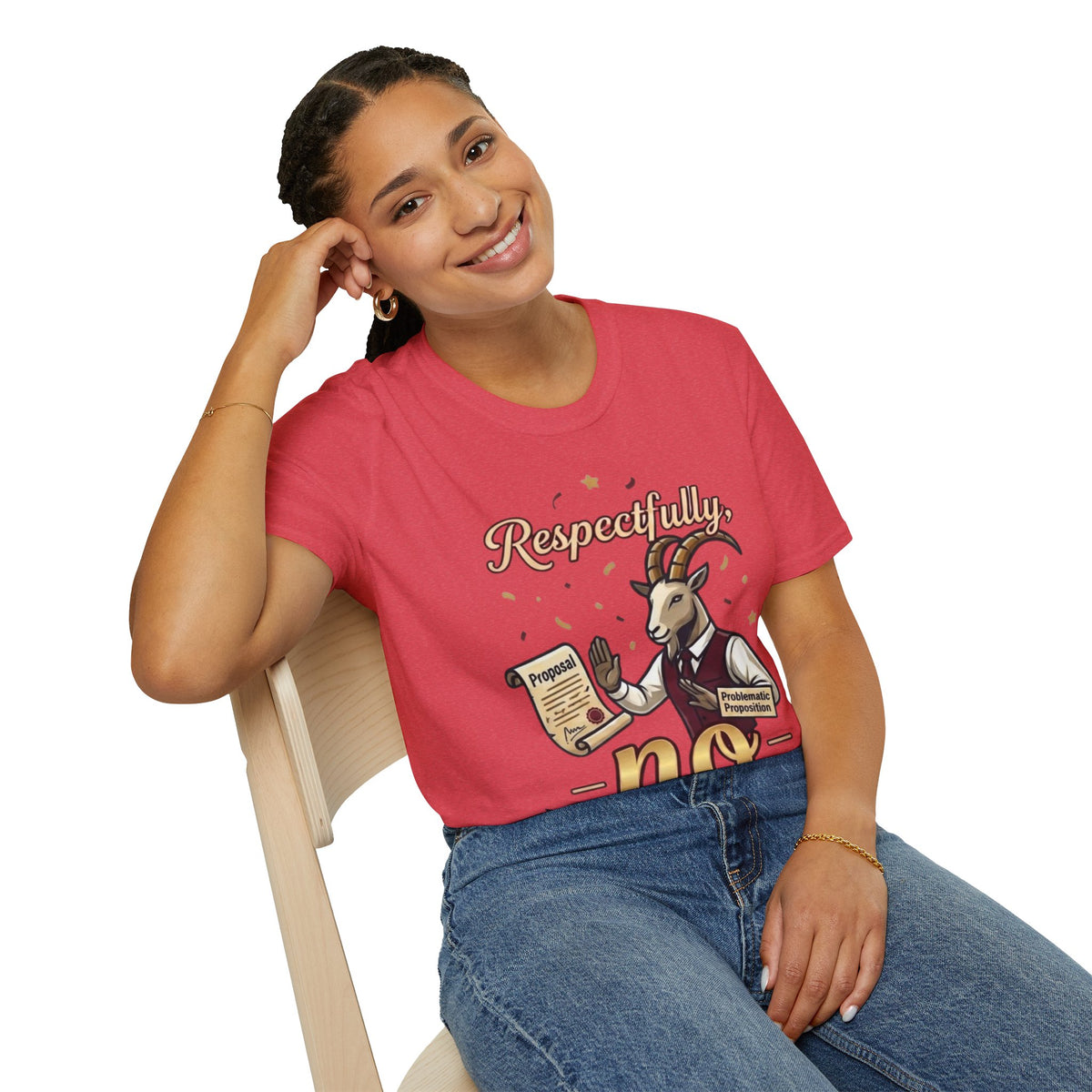 T-Shirt — "Respectfully, No" Capricorn Goat Proposal Funny Zodiac Tee