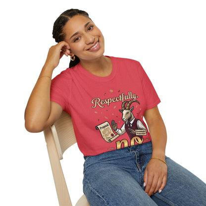 T-Shirt — "Respectfully, No" Capricorn Goat Proposal Funny Zodiac Tee