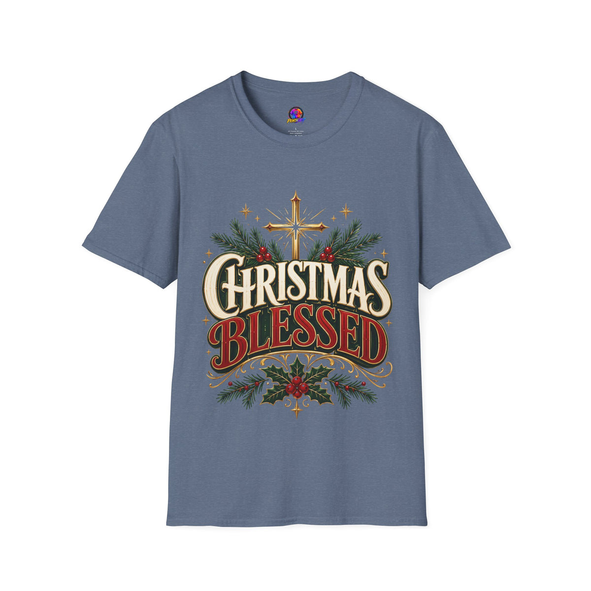 Christmas Blessed T-Shirt — Faith-Based Holiday Tee with Cross & Pine Design