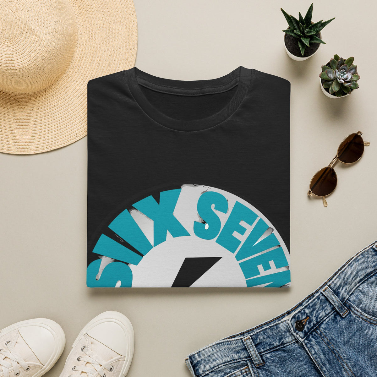Six Seven Energy Circular Retro Lightning Tee - Bold Coastal Blue Graphic T-Shirt - Trending Now - September 2026