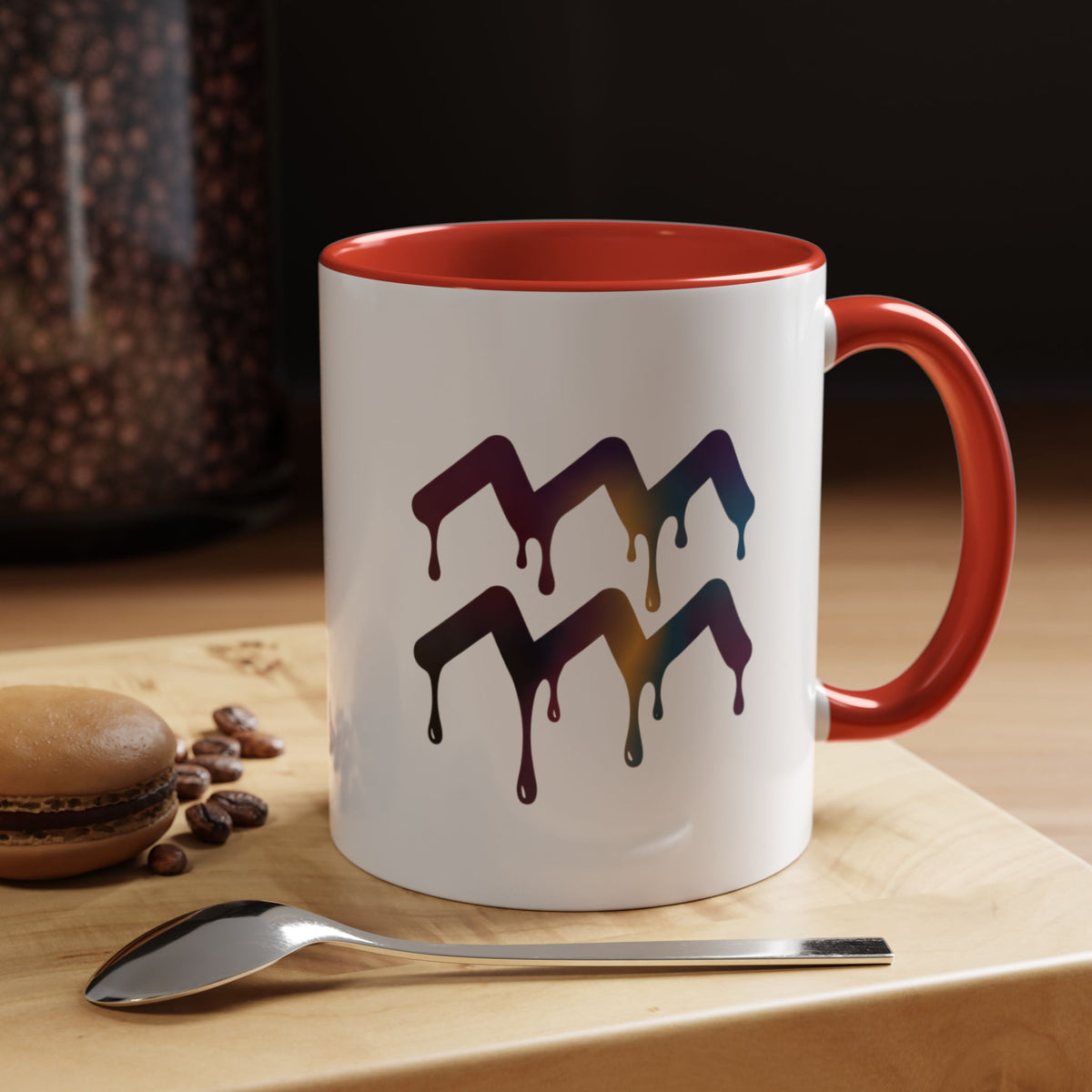 Aquarius Zodiac Dripping Rainbow Chevron Accent Coffee Mug —  Color-Accent Ceramic Mug