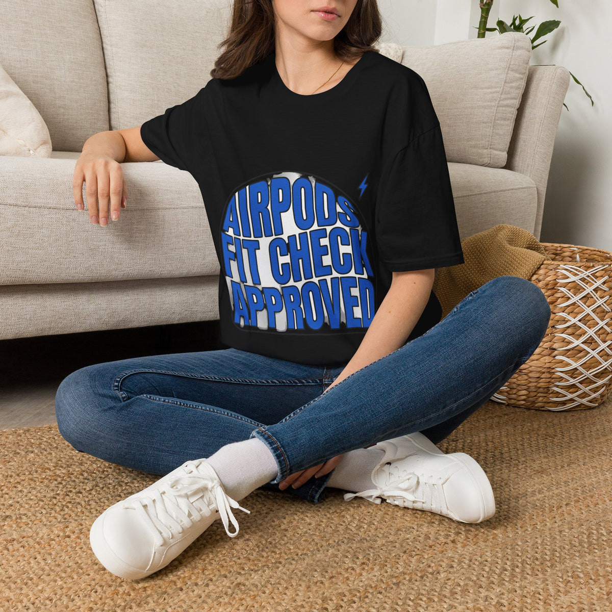 AirPods Fit Check Approved Blue Graphic Tee - Trendy Y2K Aesthetic T-Shirt - Trending Now - September 2026