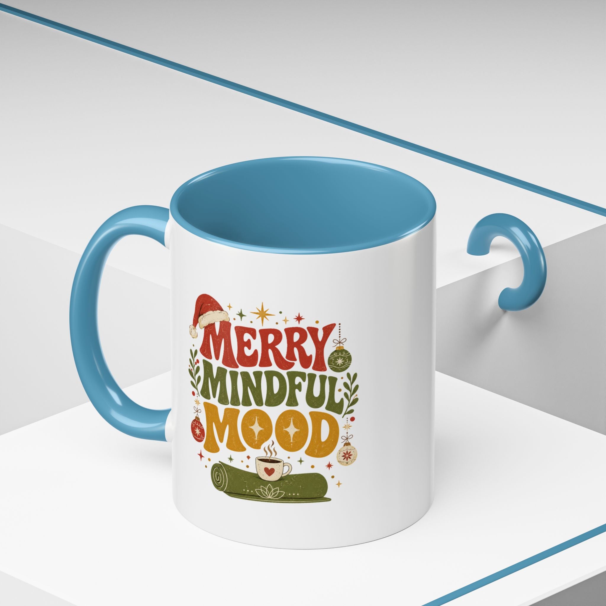 Modern Day Christmas Merry Mindful Mood Coffee Mug — Holiday Yoga & Relaxation Gift