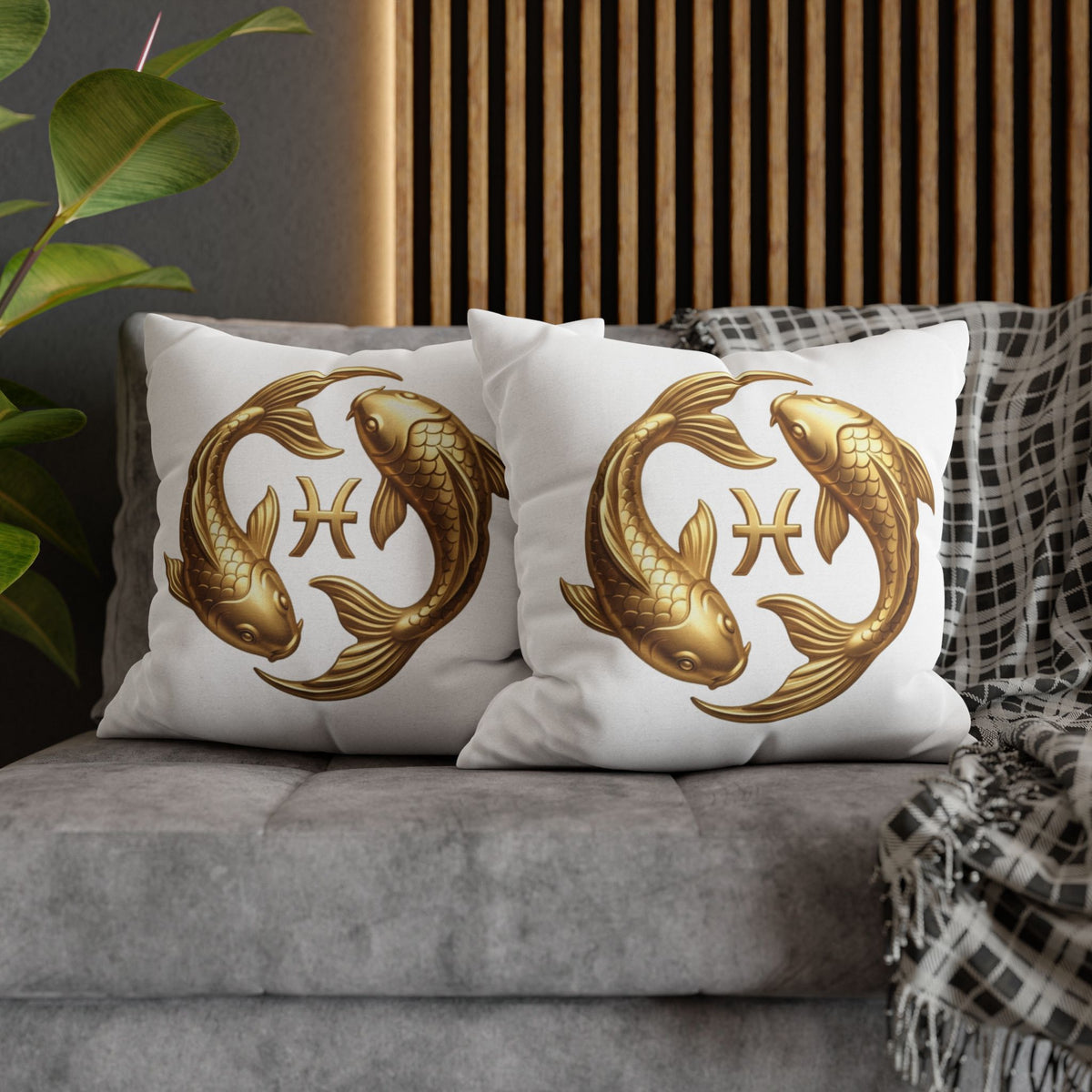 Pisces Zodiac Pillowcase — Gold Koi Fish Astrological Decorative Pillow Cover