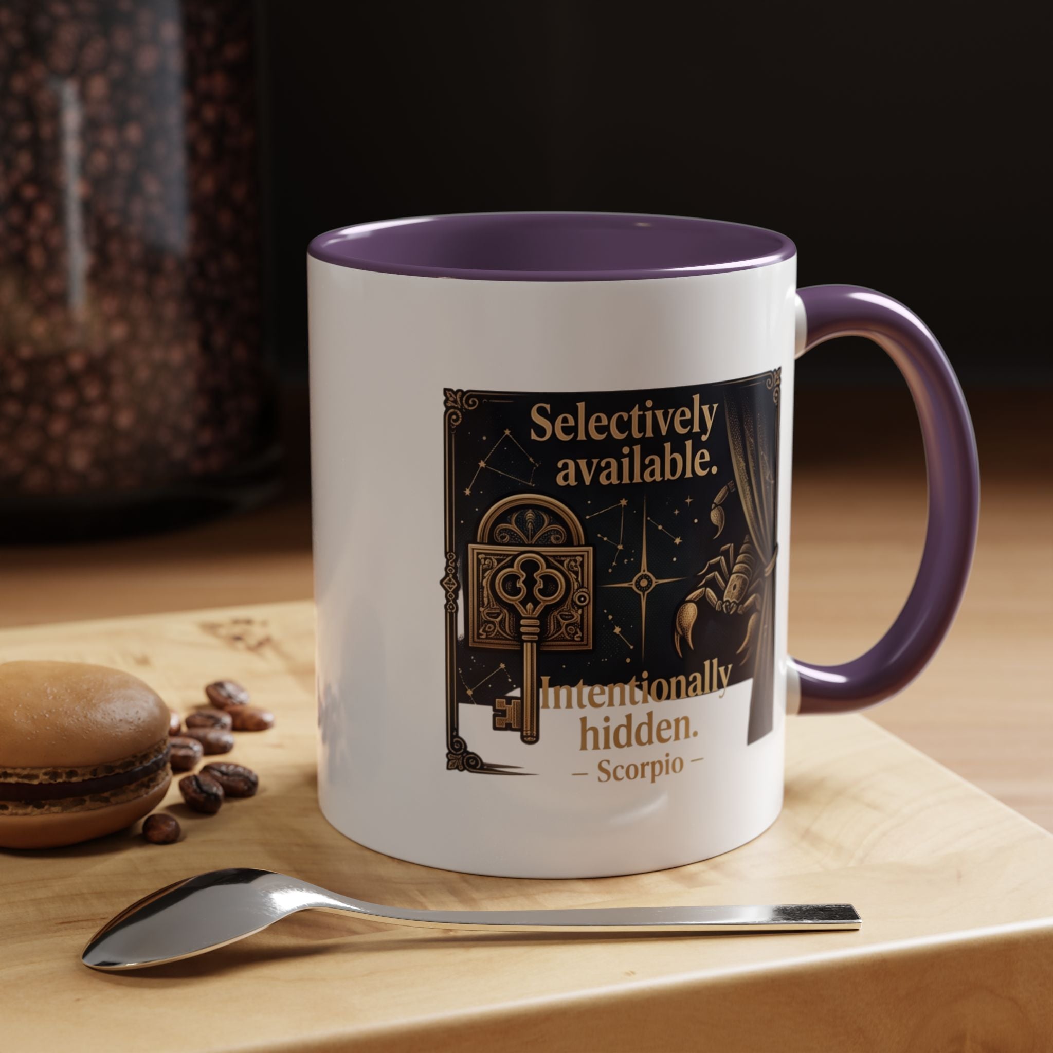 Scorpio Accent Coffee Mug — "Selectively Available, Intentionally Hidden" Zodiac Gift