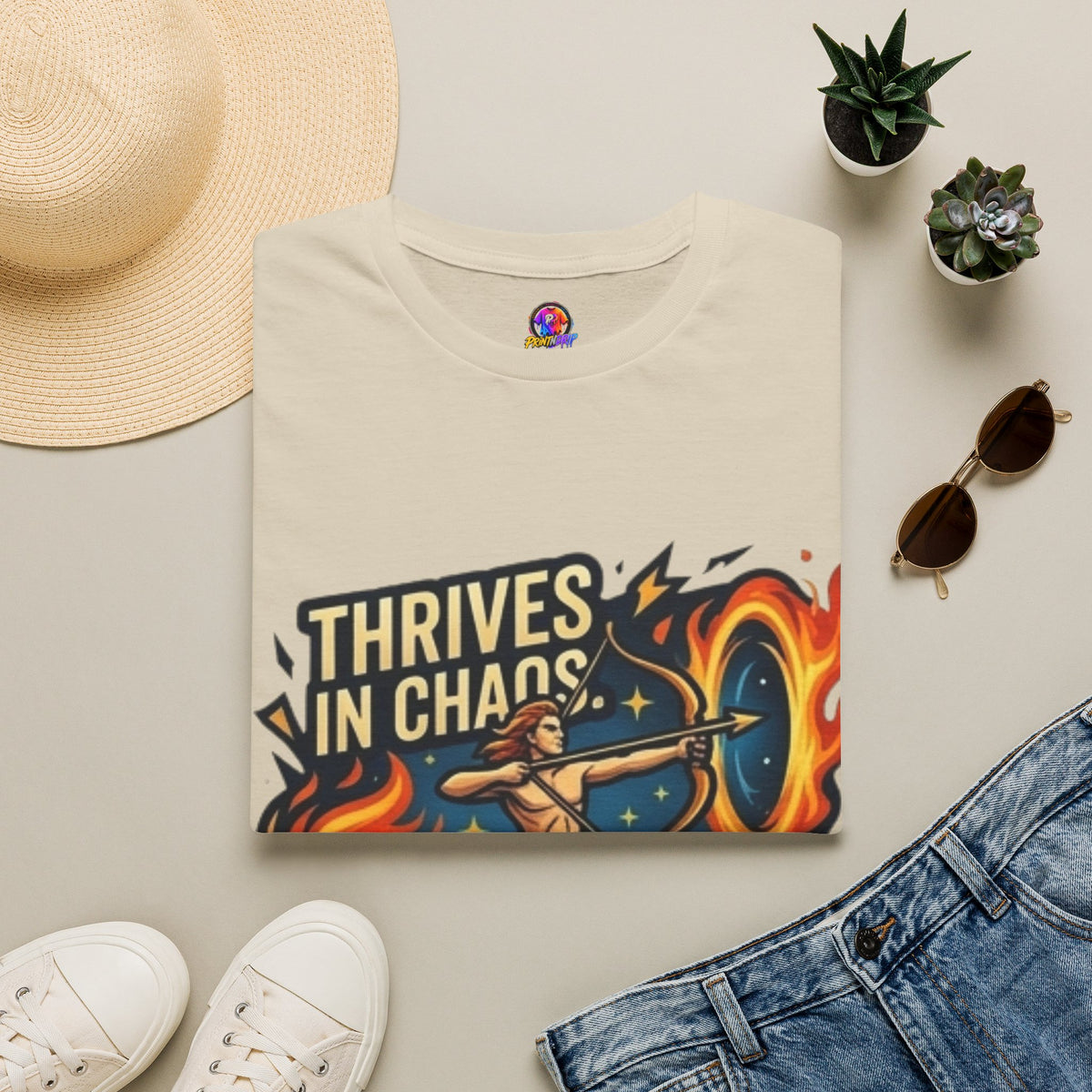 Sagittarius Archer T‑Shirt — "Thrives in Chaos" Zodiac Fire Sign Tee
