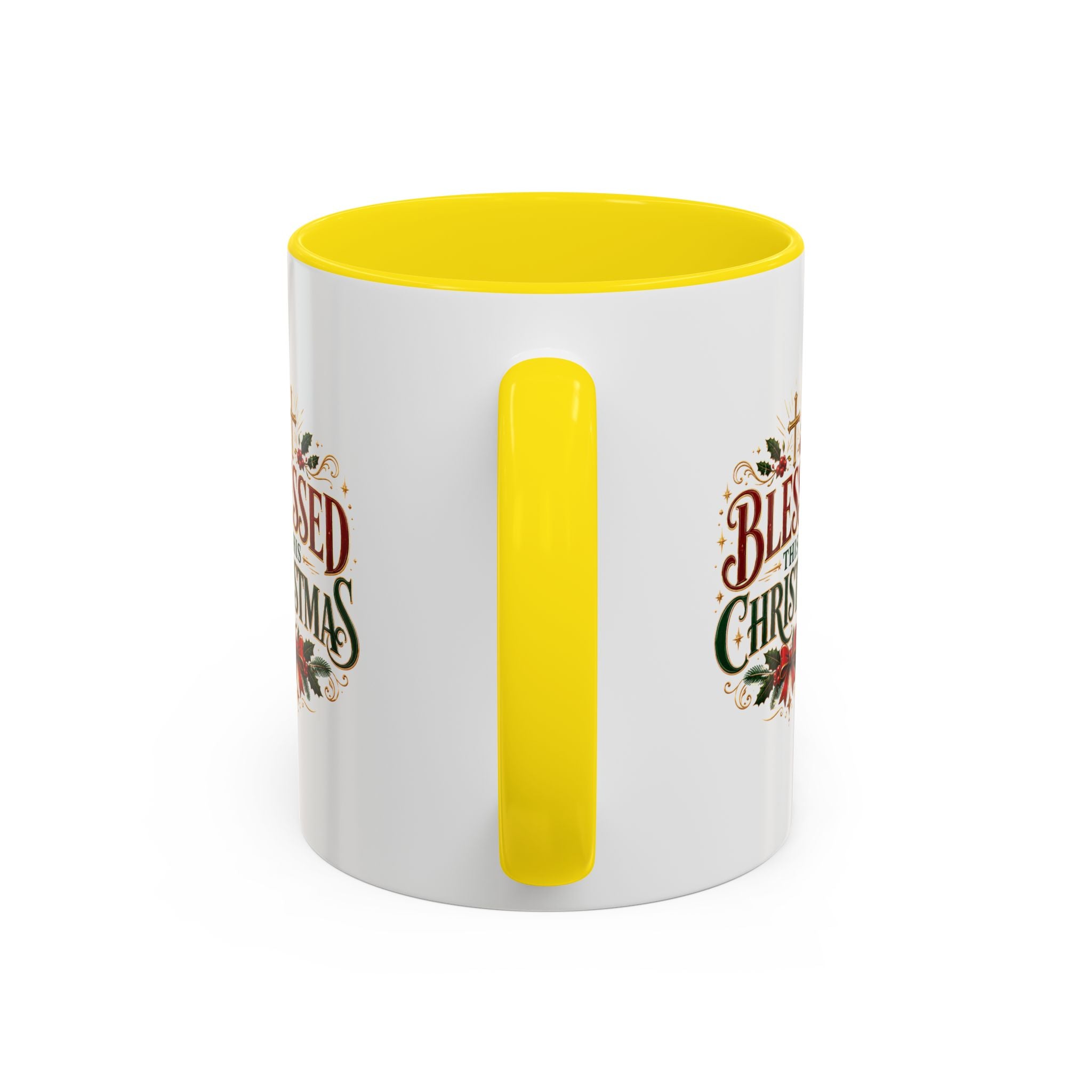 Blessed This Christmas Accent Coffee Mug – Holiday Religious Poinsettia Coffee Cup