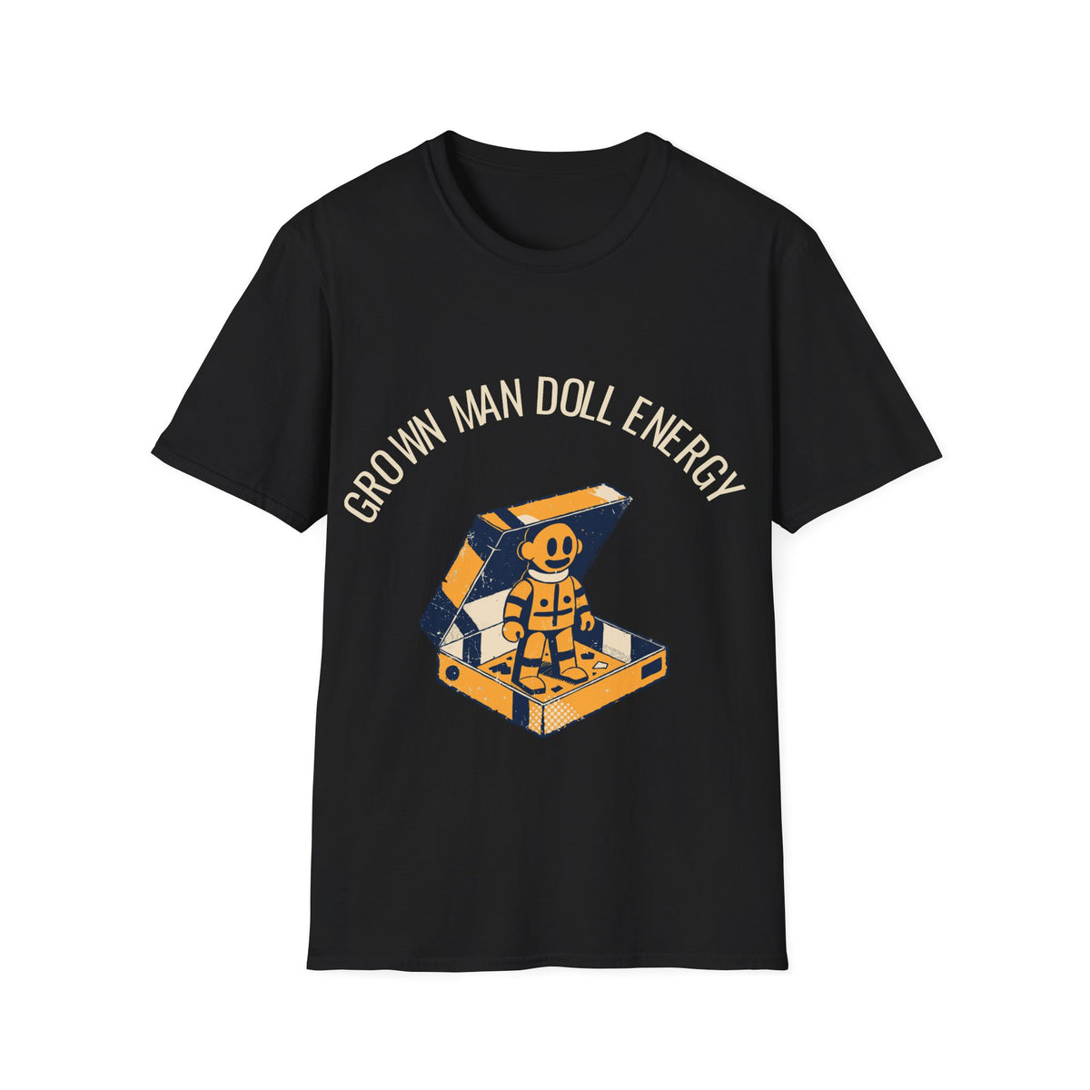 "Grown Man Doll Energy" Retro Toy Astronaut Tee - Funny Ironic Figure Collector White T-Shirt - Trending Now - September 2026