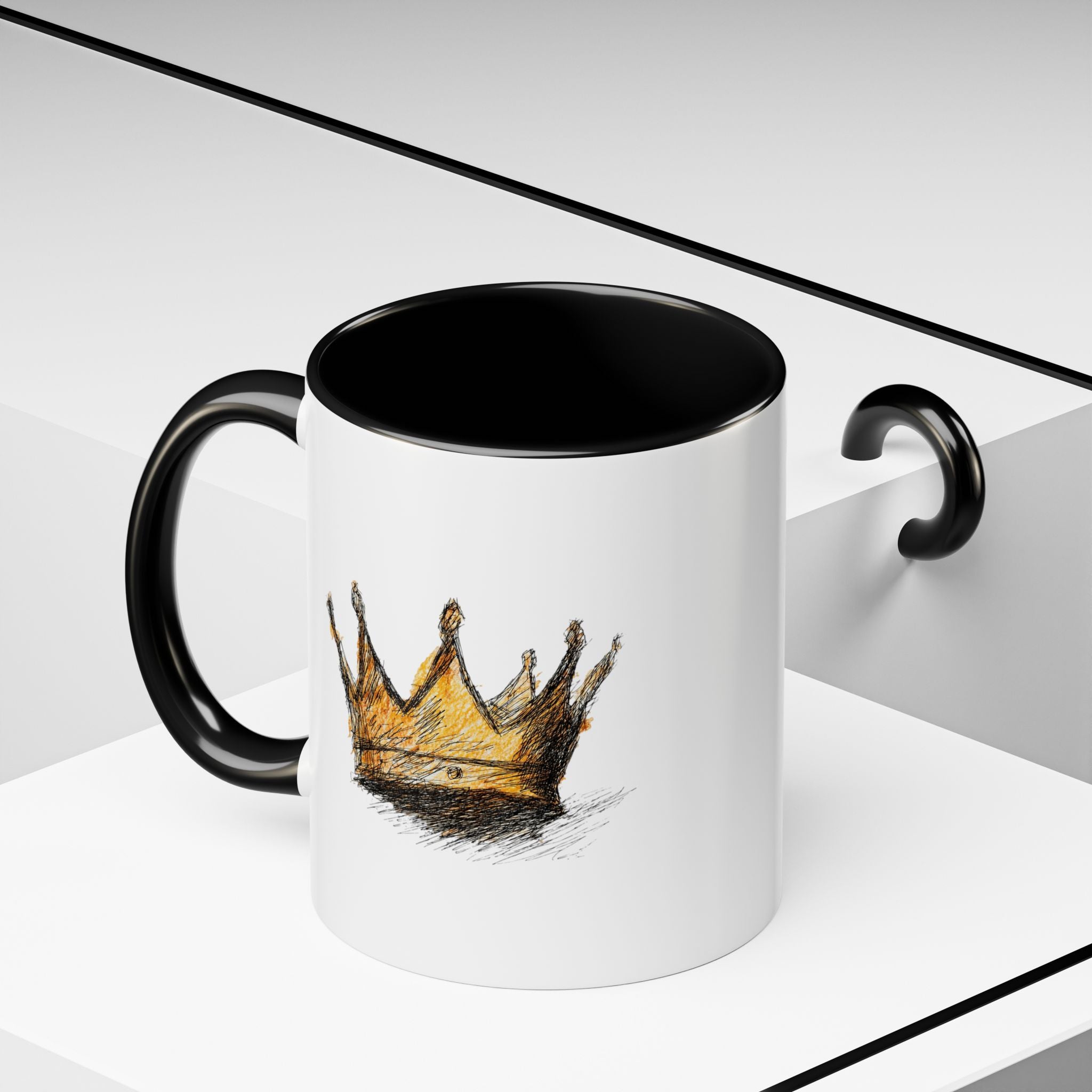 Royal Crown Accent Coffee Mug — Hand-Sketched Gold Crown Design