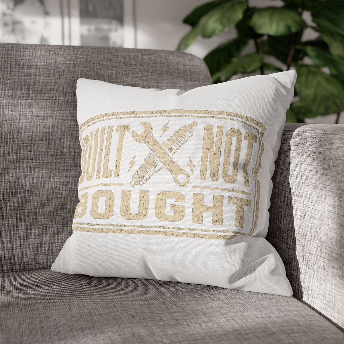 Built Not Bought Pillowcase Milo Bailey Dog Dad Mom — Rustic Mechanic Accent Pillow