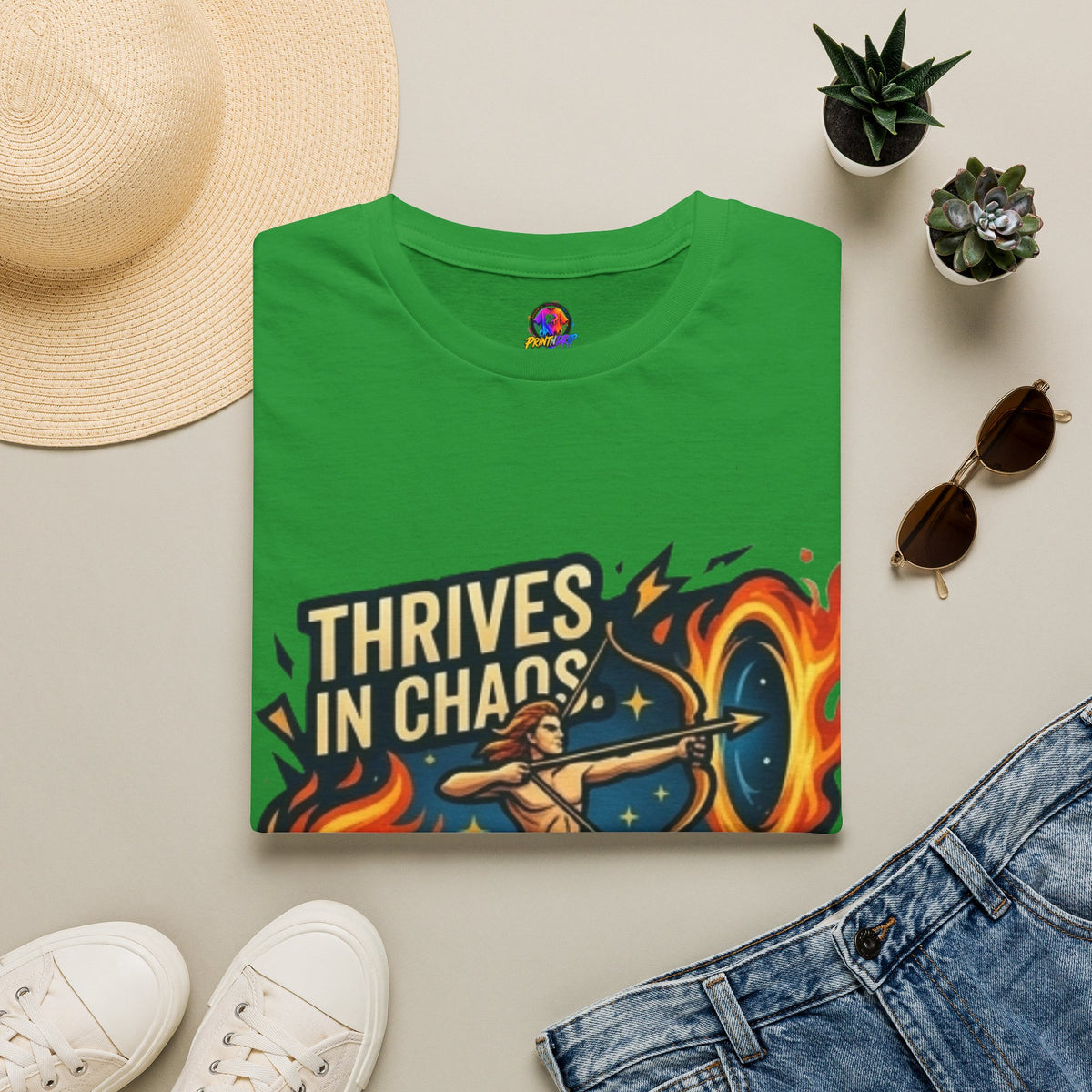 Sagittarius Archer T‑Shirt — "Thrives in Chaos" Zodiac Fire Sign Tee
