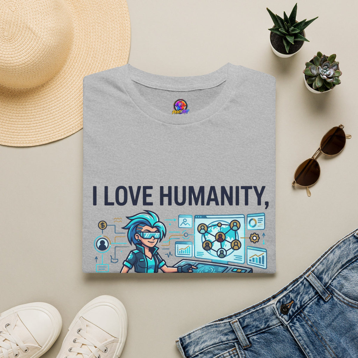 I Love Humanity, But Humans Are Exhausting - Funny Sci‑Fi T‑Shirt