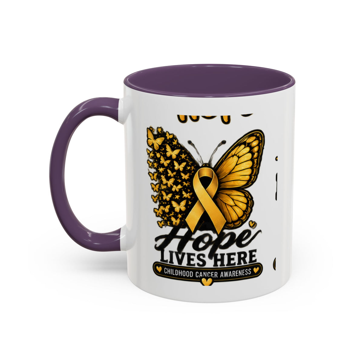 Children’s Cancer Awareness Accent Coffee Mug — "Hope Lives Here" (11/15oz)