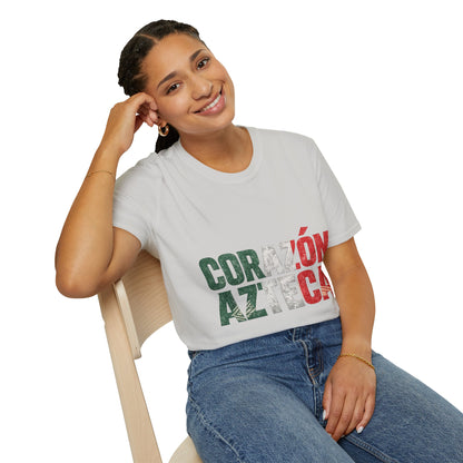 Mexico Corazón Azteca T-Shirt — Mexican Pride Flag Text Tee