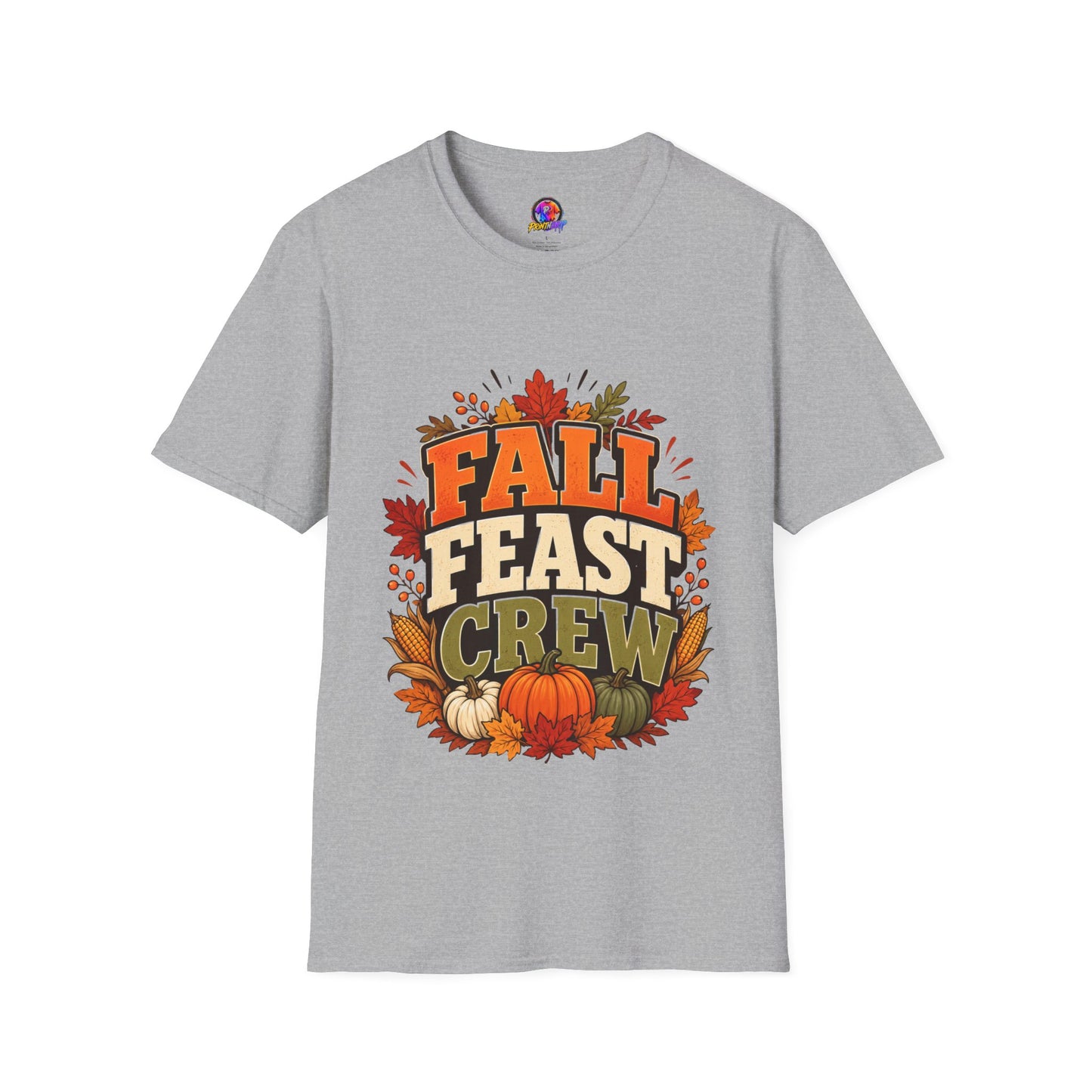 Fall Feast Crew T-Shirt — Thanksgiving Pumpkin & Leaves Graphic Tee