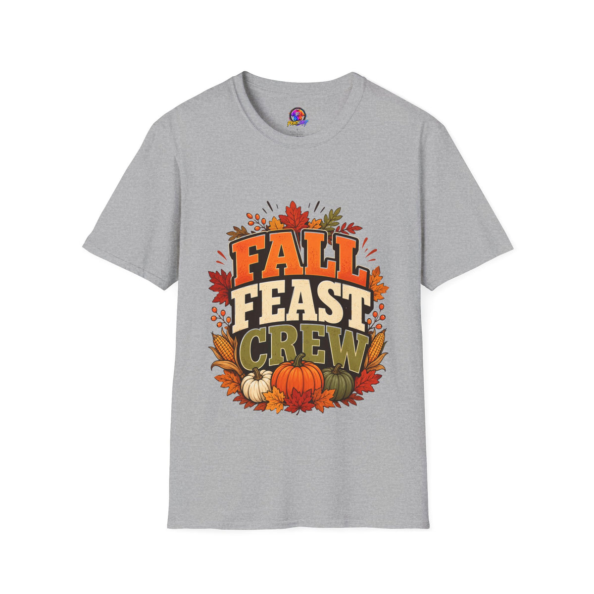 Thanksgiving T-Shirt Fall Feast Crew T-Shirt — Thanksgiving Pumpkin & Leaves Graphic Tee