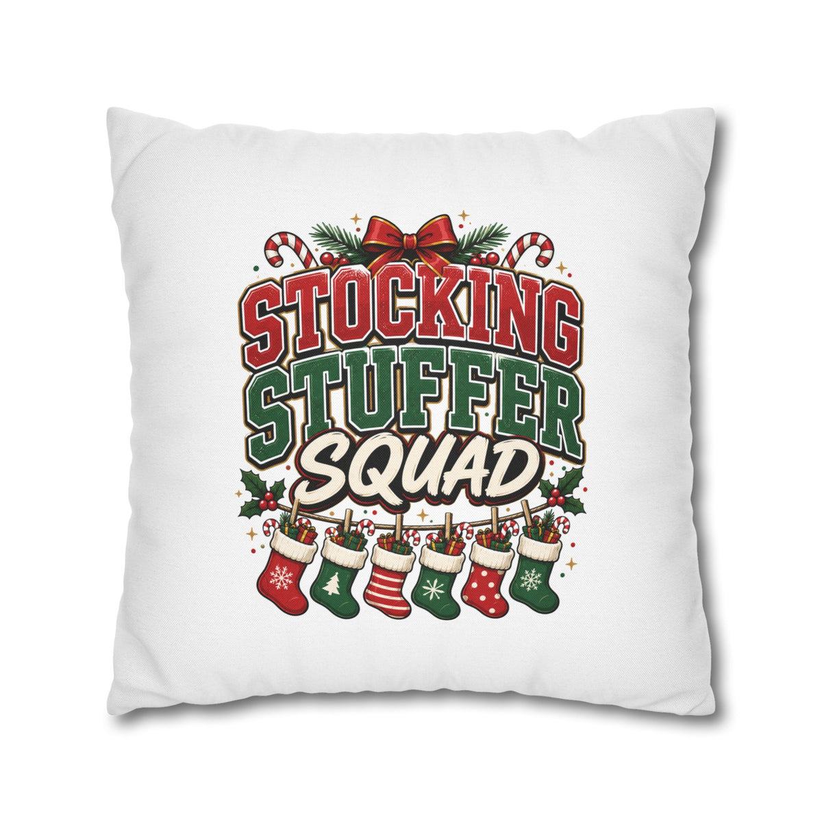 Christmas Stocking Stuffer Squad Holiday Pillowcase — Christmas Decorative Throw Pillow Cover