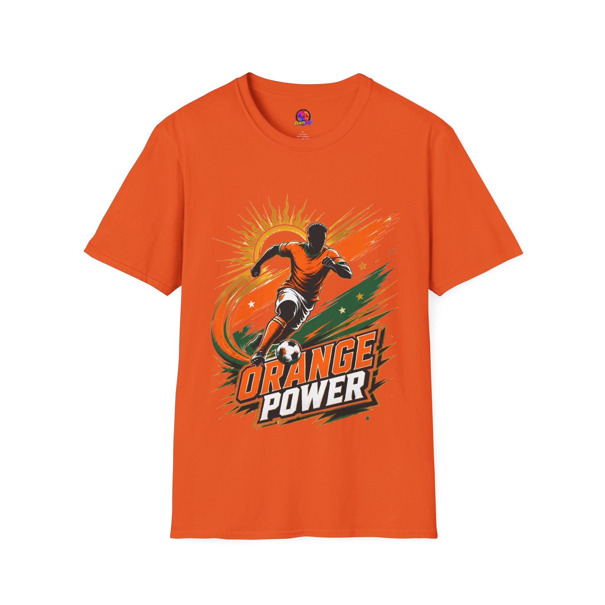 Côte d'Ivoire Orange Power Soccer T-Shirt — Dynamic Player Graphic Tee