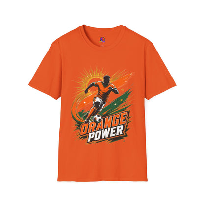 Côte d'Ivoire Orange Power Soccer T-Shirt — Dynamic Player Graphic Tee