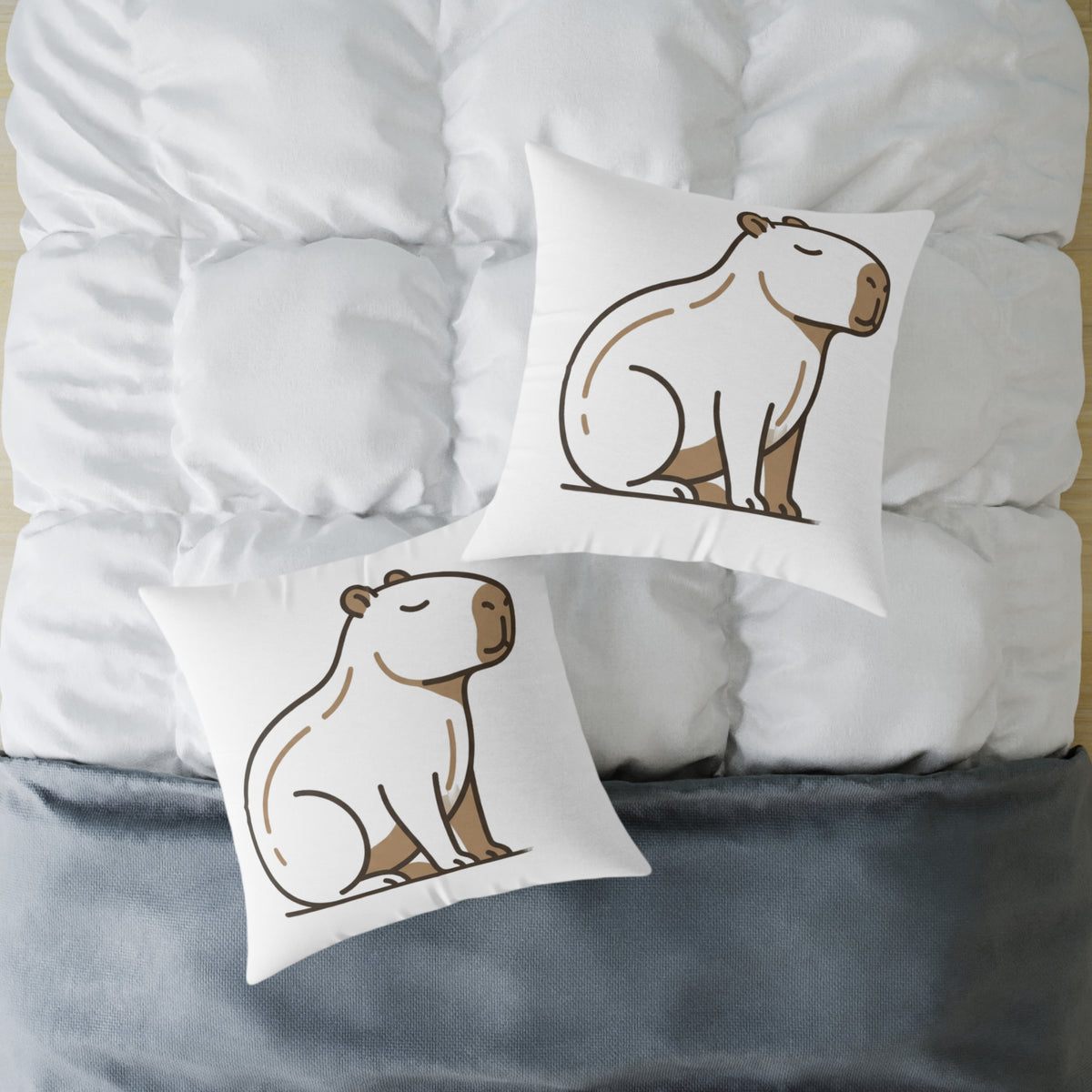 Funny Capybara Cartoon Square Throw Pillow – Cute Relaxed Capybara Decorative Cushion