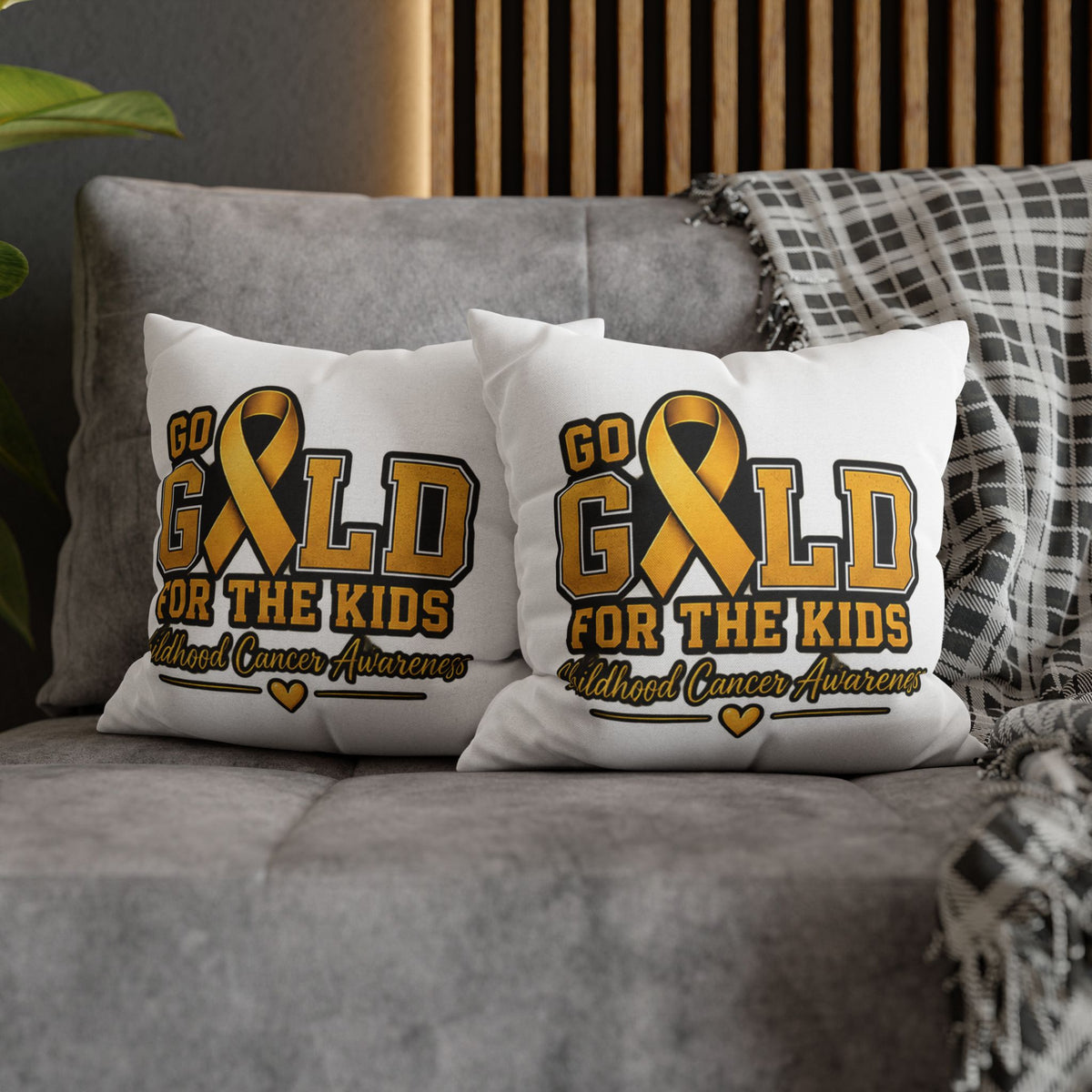 Childhood Cancer Awareness Pillow - "Go Gold For The Kids" Square Throw Pillowcase