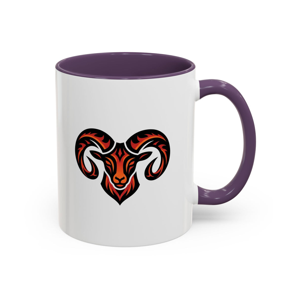 Aries Zodiac Ram Logo Accent Coffee Mug — Bold Tribal Ram Head Design