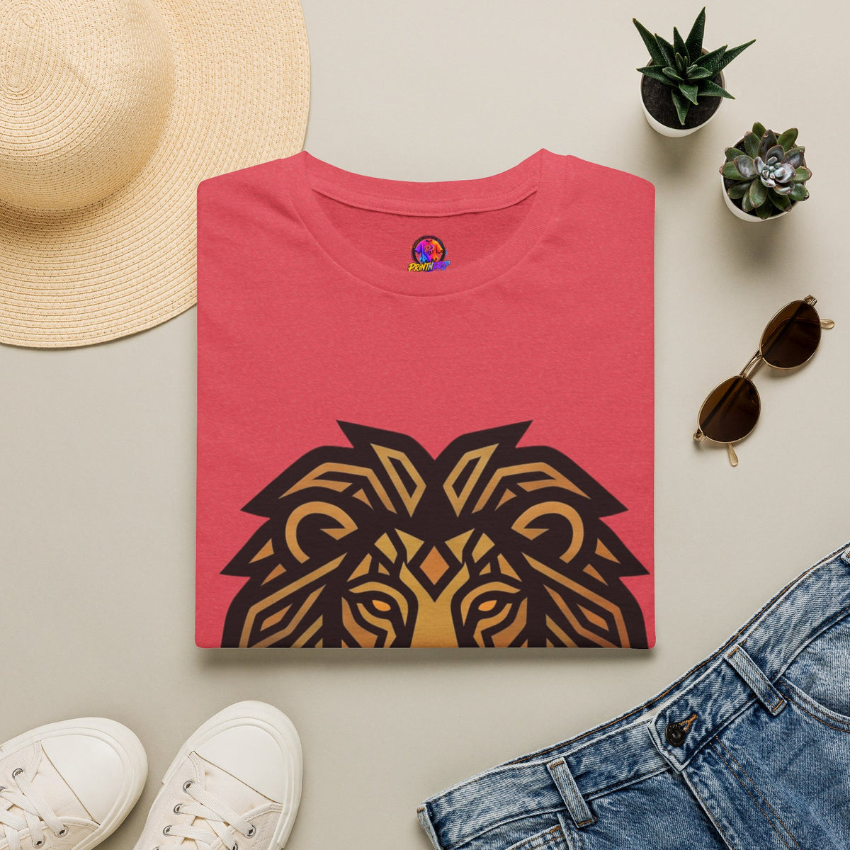 Leo Zodiac Lion Head T-Shirt — Geometric Tribal Lion Graphic Tee
