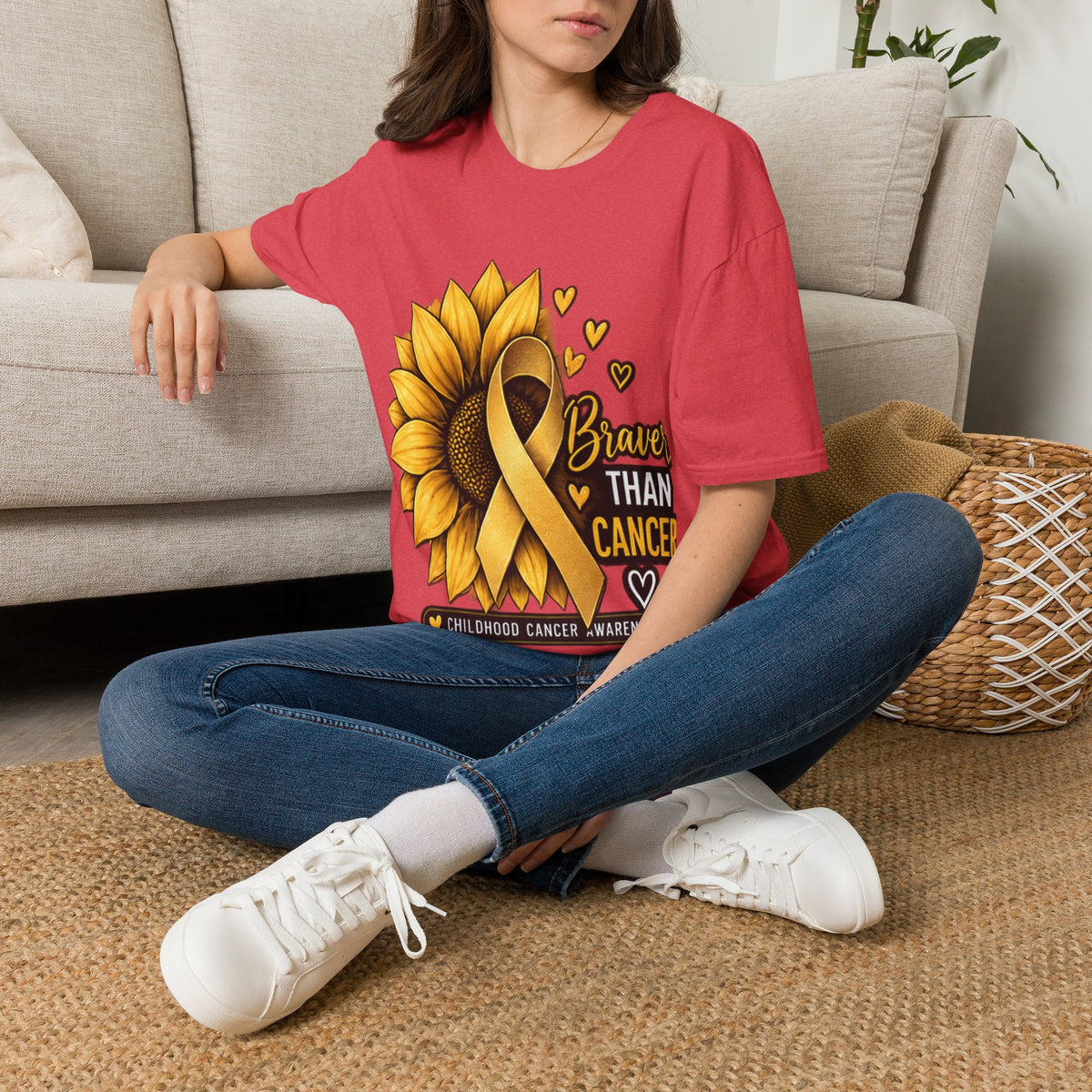 Braver Than Cancer Childhood Cancer Awareness Sunflower T-Shirt