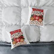 Christmas Square Pillow - "Runs on Cocoa" Holiday Hot Chocolate Decorative Throw Pillow