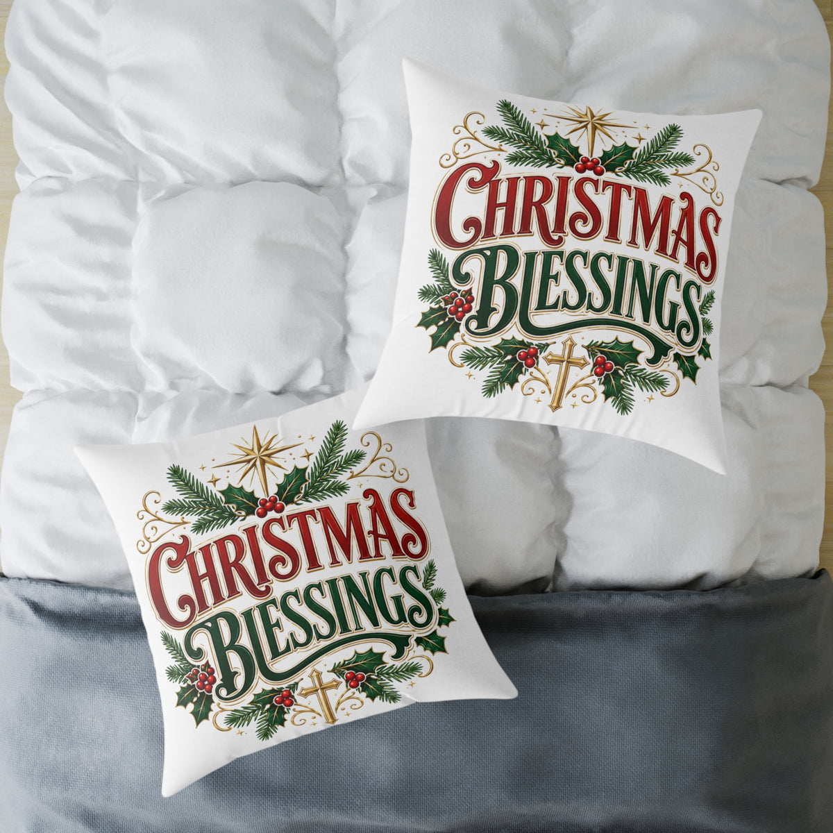 Christmas Blessings Square Poly Canvas Pillow