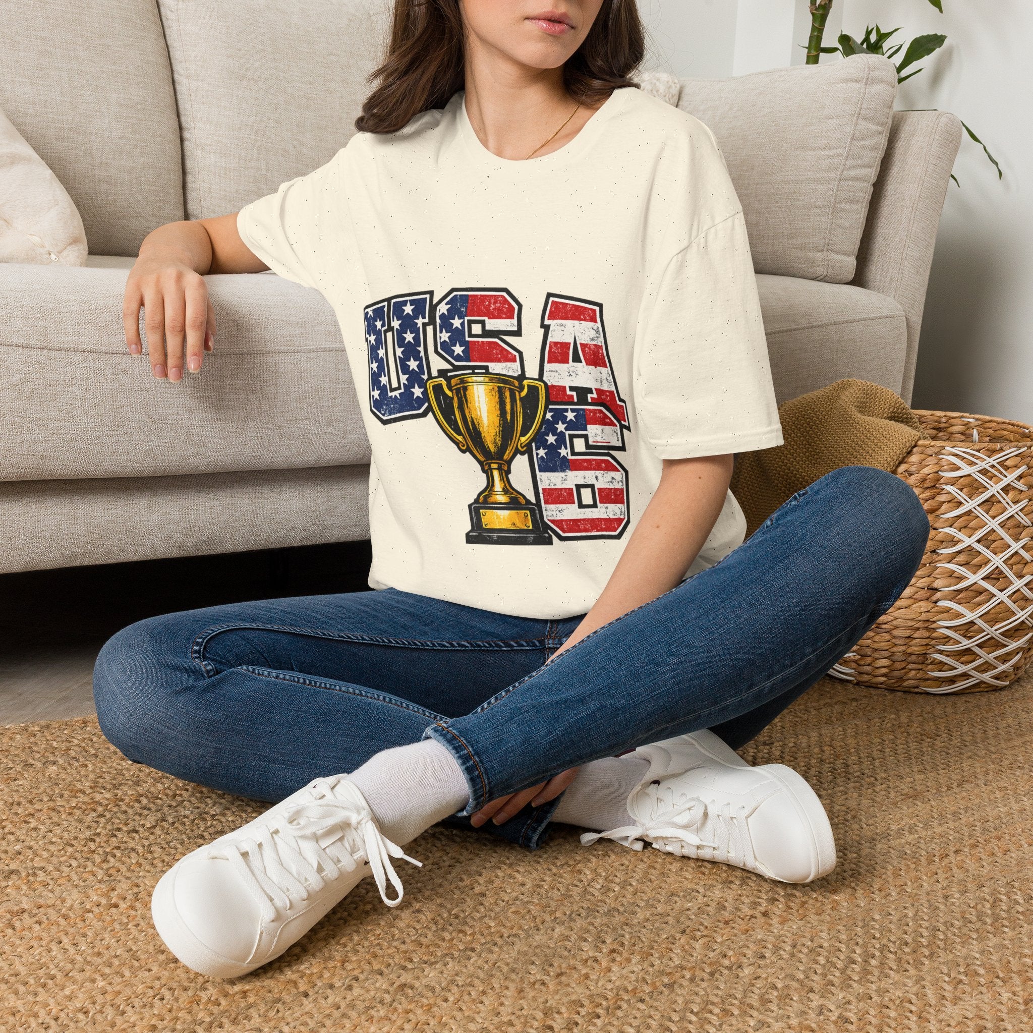 USA Trophy T-Shirt — Patriotic American Flag Graphic Tee