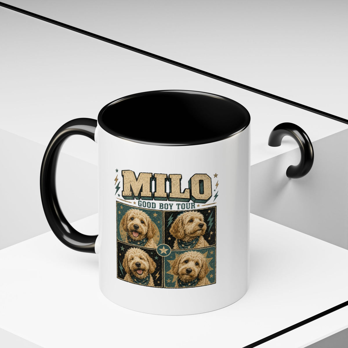 Milo Bailey Dog Dad Mom Personalized Dog Mug — "Milo: Good Boy Tour" Photo Accent Coffee Mug