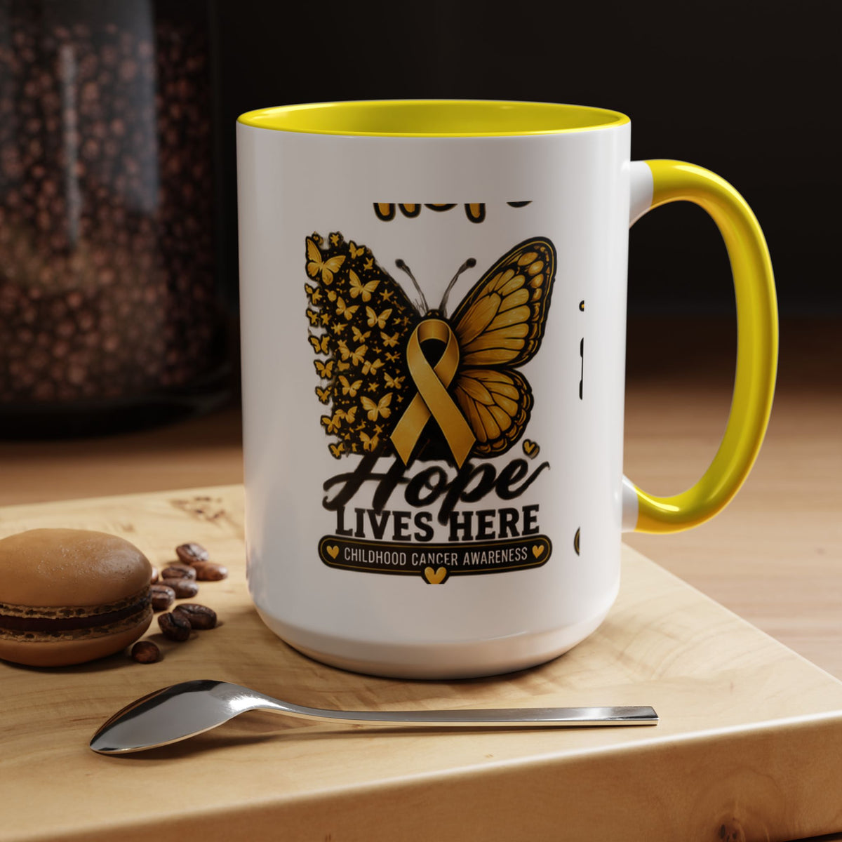 Children’s Cancer Awareness Accent Coffee Mug — "Hope Lives Here" (11/15oz)