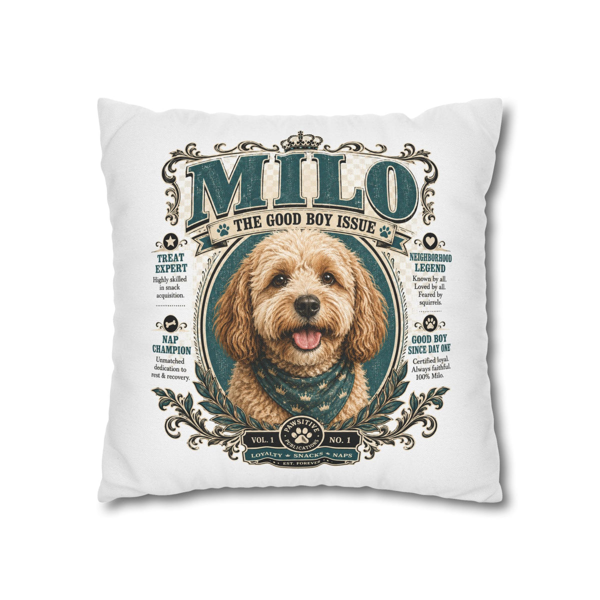 Dog Pillowcase — Personalized 'Milo The Good Boy Issue' Decorative Throw Pillowcase Milo Bailey Dog Dad Mom