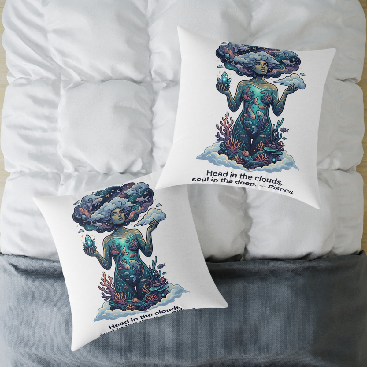 Pisces Zodiac Head In The Clouds Square Poly Canvas Pillow