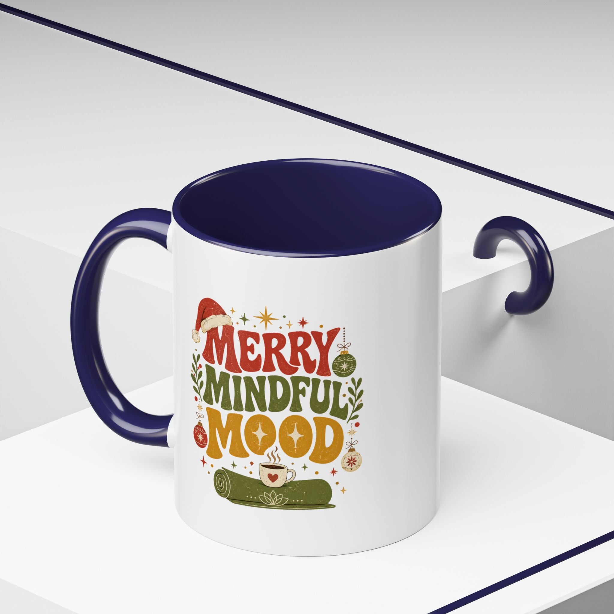 Modern Day Christmas Merry Mindful Mood Coffee Mug — Holiday Yoga & Relaxation Gift