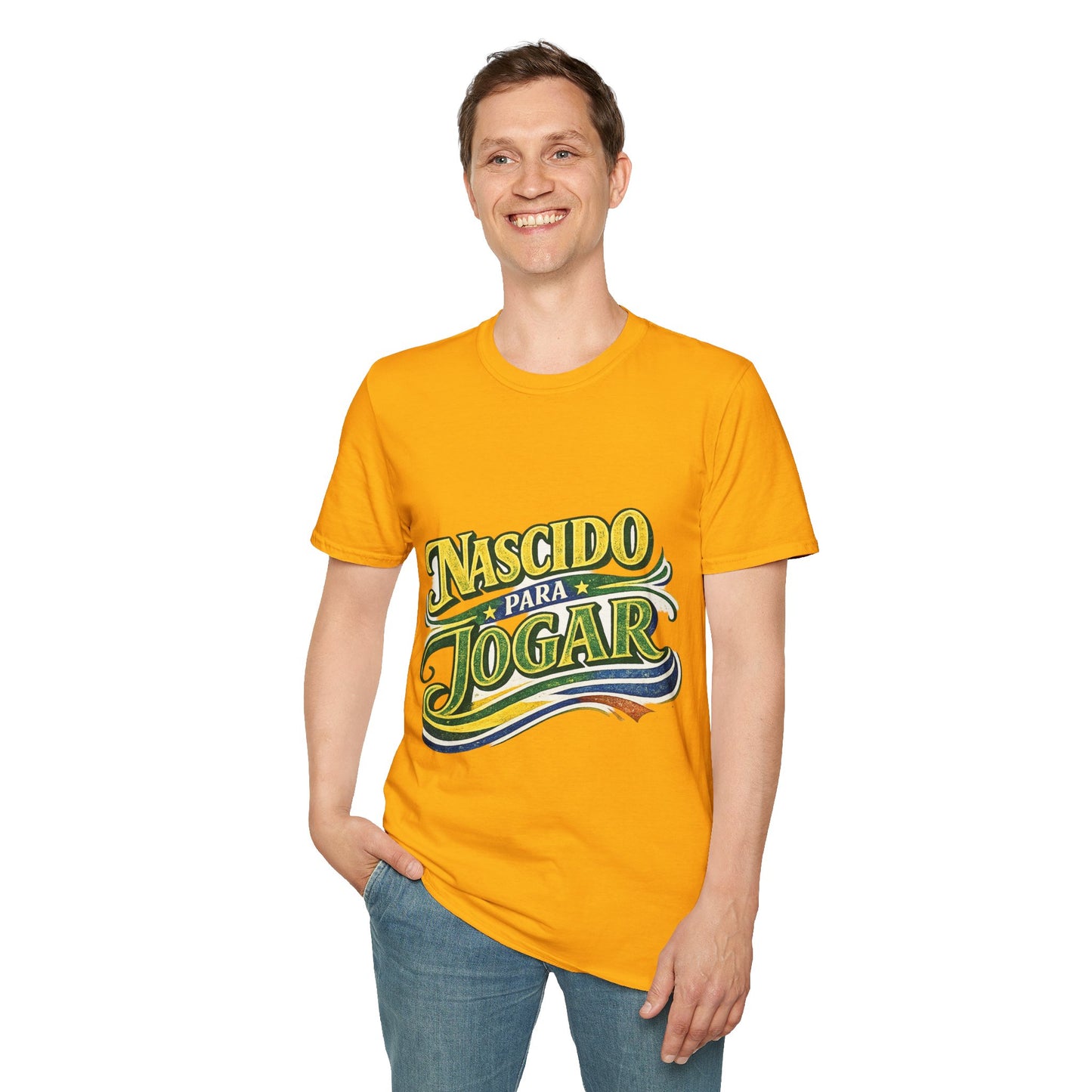 Brazil T‑Shirt — Nascido Para Jogar Vintage Brazilian Soccer Graphic Tee